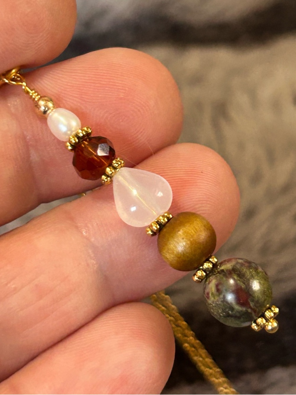 Handcrafted vintage bead drop pendant on chain necklace